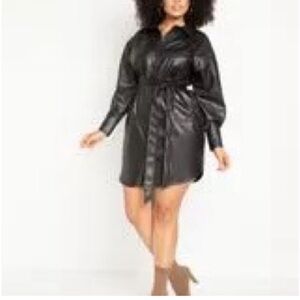 Eloquii Black Faux Leather Shirt Dress